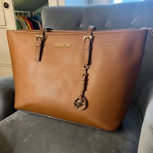 Michael Kors Brown Leather Tote with Gold Accents